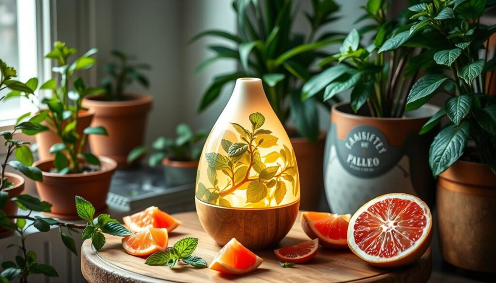 Diffusion huile essentielle menthe et pamplemousse